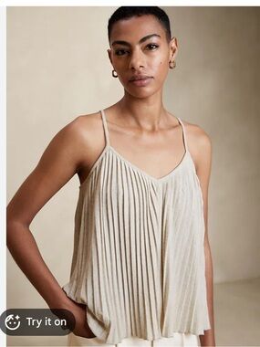 Banana Republic Pleated Spaghetti Strap Cami Satin Tank Top Cream Size XL